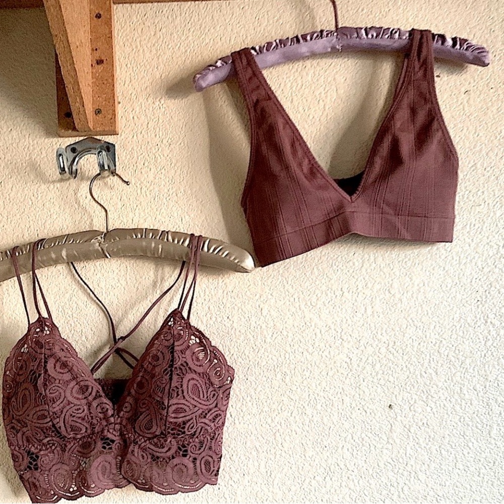 Victoria’s Secret Lace and Ribbed Bralette Set 2PC- Mauve